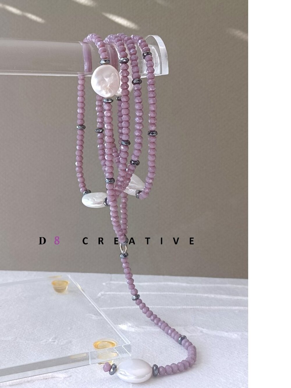 Freshwater pearl with crystal and hematite handmade necklace